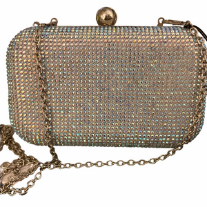 RSVP NWT Iridescent Rhinestone Clutch/ chain strap / silver